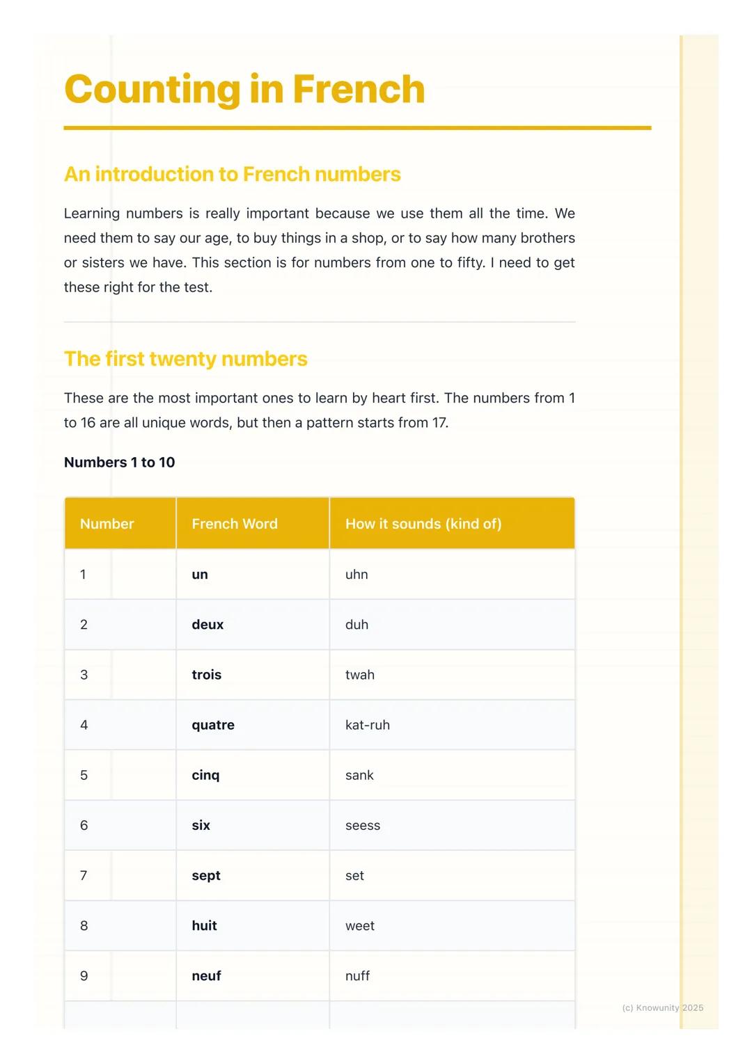 # Counting in French

An introduction to French numbers

Learning numbers is really important because we use them all the time. We
need them