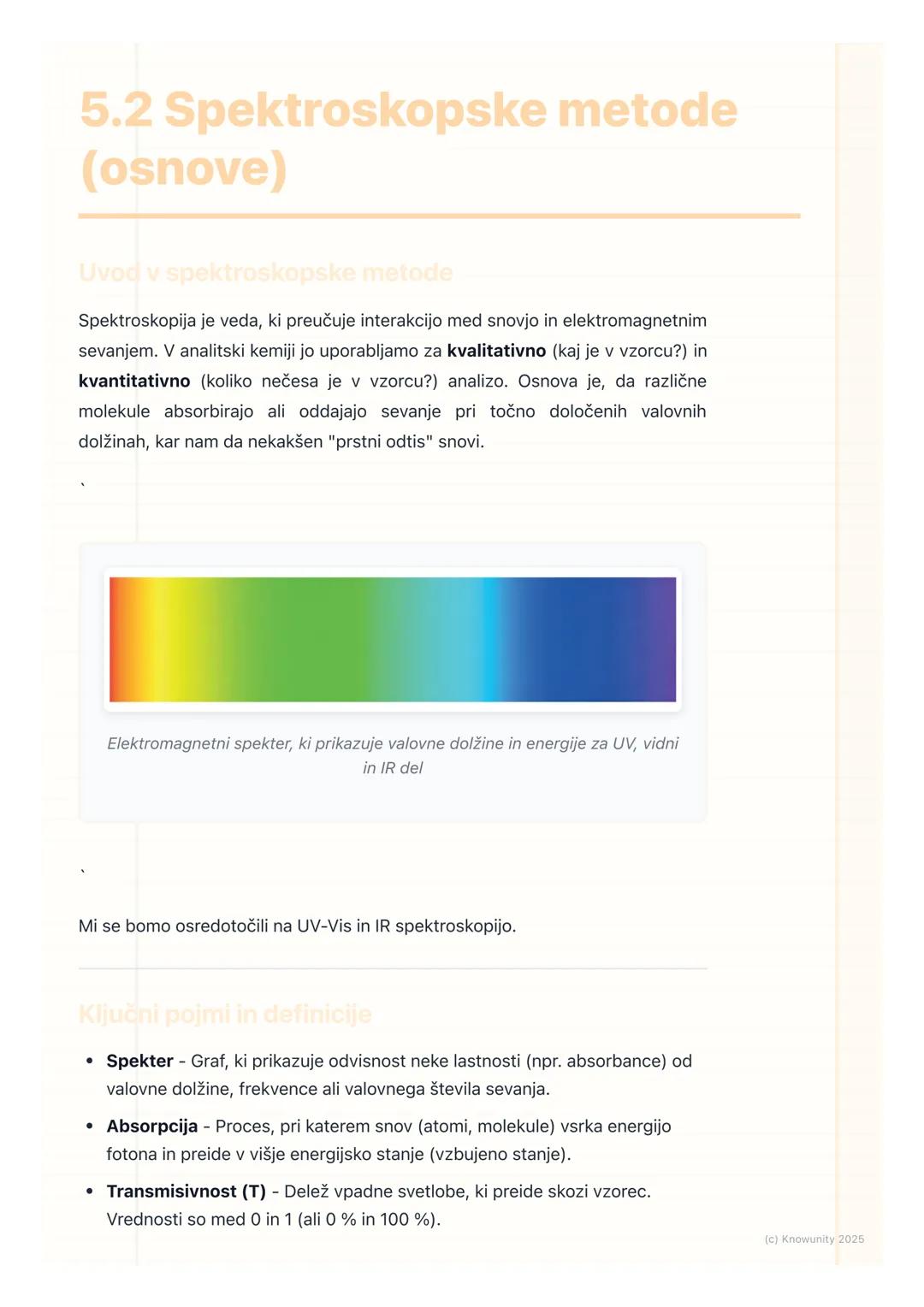 # 5.2 Spektroskopske metode
(osnove)

Uvod v spektroskopske metode

Spektroskopija je veda, ki preučuje interakcijo med snovjo in elektromag