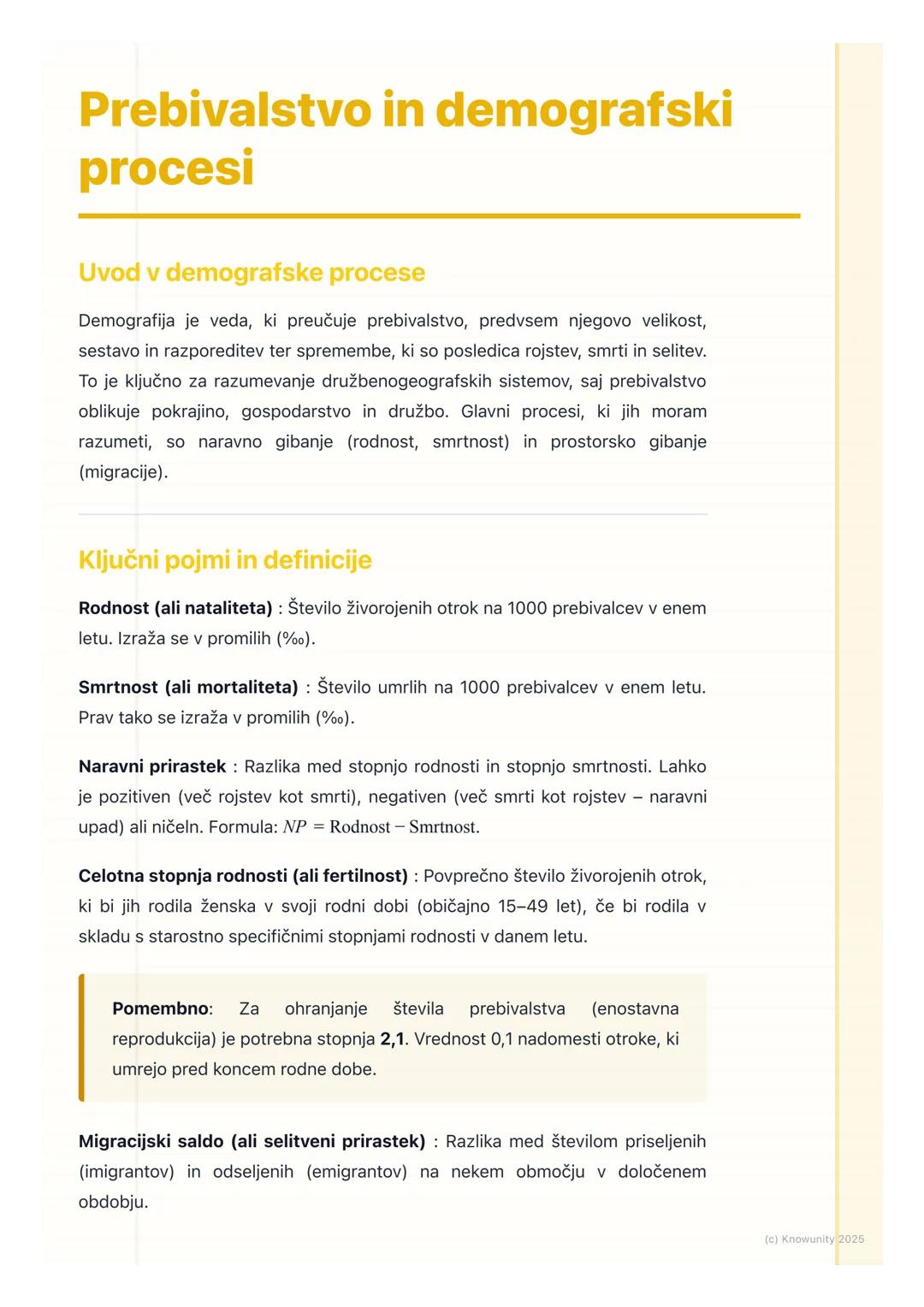# Prebivalstvo in demografski
procesi

Uvod v demografske procese

Demografija je veda, ki preučuje prebivalstvo, predvsem njegovo velikost,