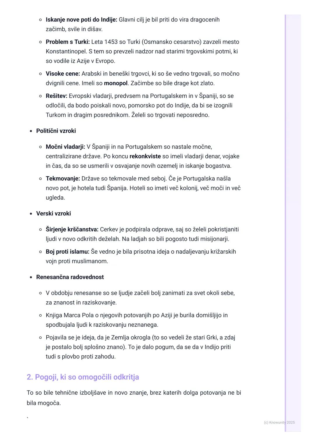 # Vzroki in pogoji za velika
geografska odkritja

Uvod: Zakaj so Evropejci sploh začeli raziskovati svet?

V 15. stoletju so Evropejci pozna