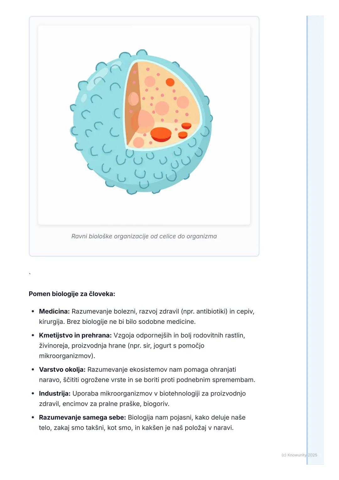 # Kaj je biologija?

## Kaj sploh je biologija?

Biologija je naravoslovna veda, ki preučuje življenje in žive organizme. Ime
izvira iz gršk