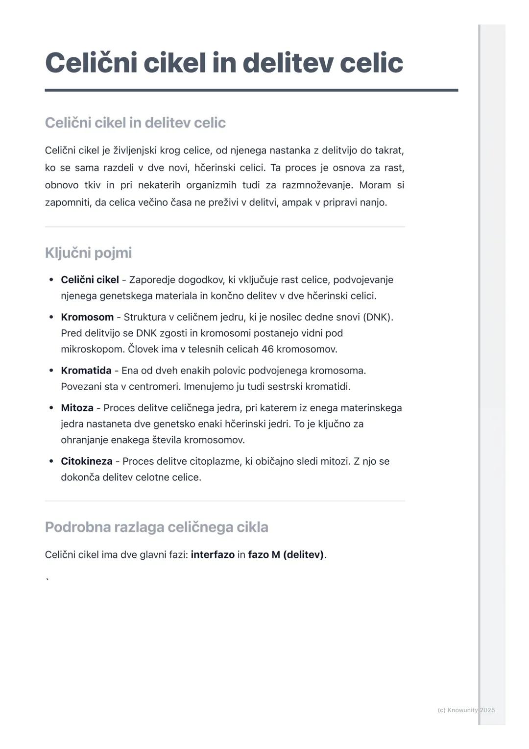 # Celični cikel in delitev celic

## Celični cikel in delitev celic

Celični cikel je življenjski krog celice, od njenega nastanka z delitvi