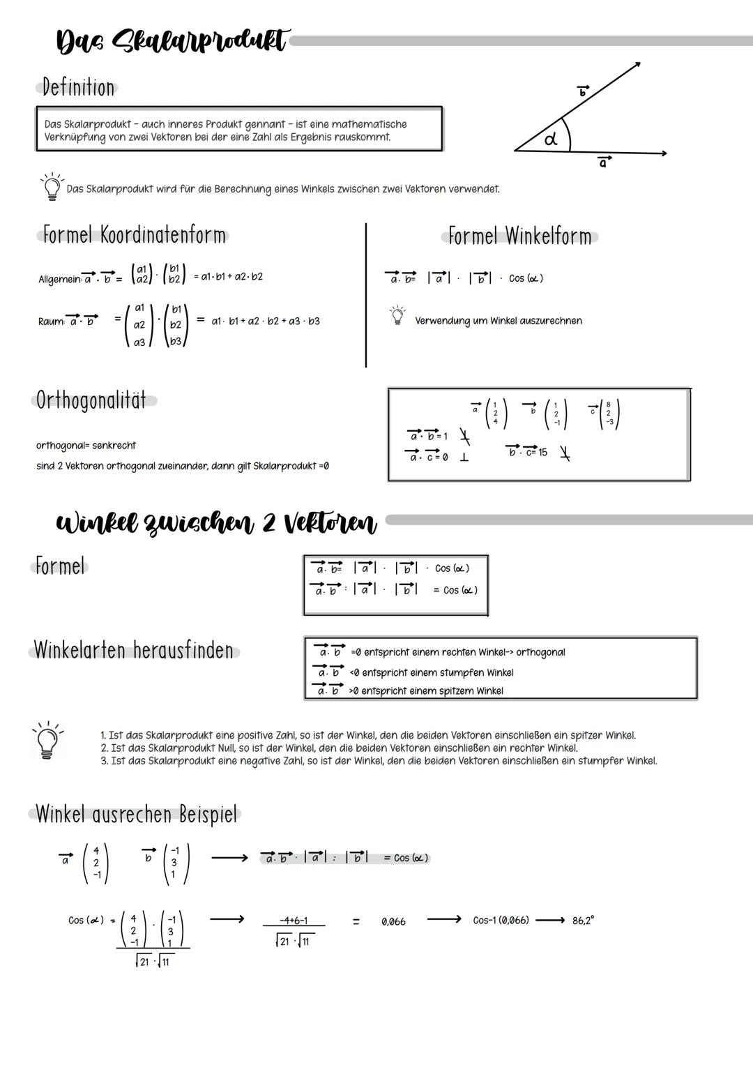 # Das Skalarprodukt

Definition

Das Skalarprodukt auch inneres Produkt gennant - ist eine mathematische
Verknüpfung von zwei Vektoren bei d