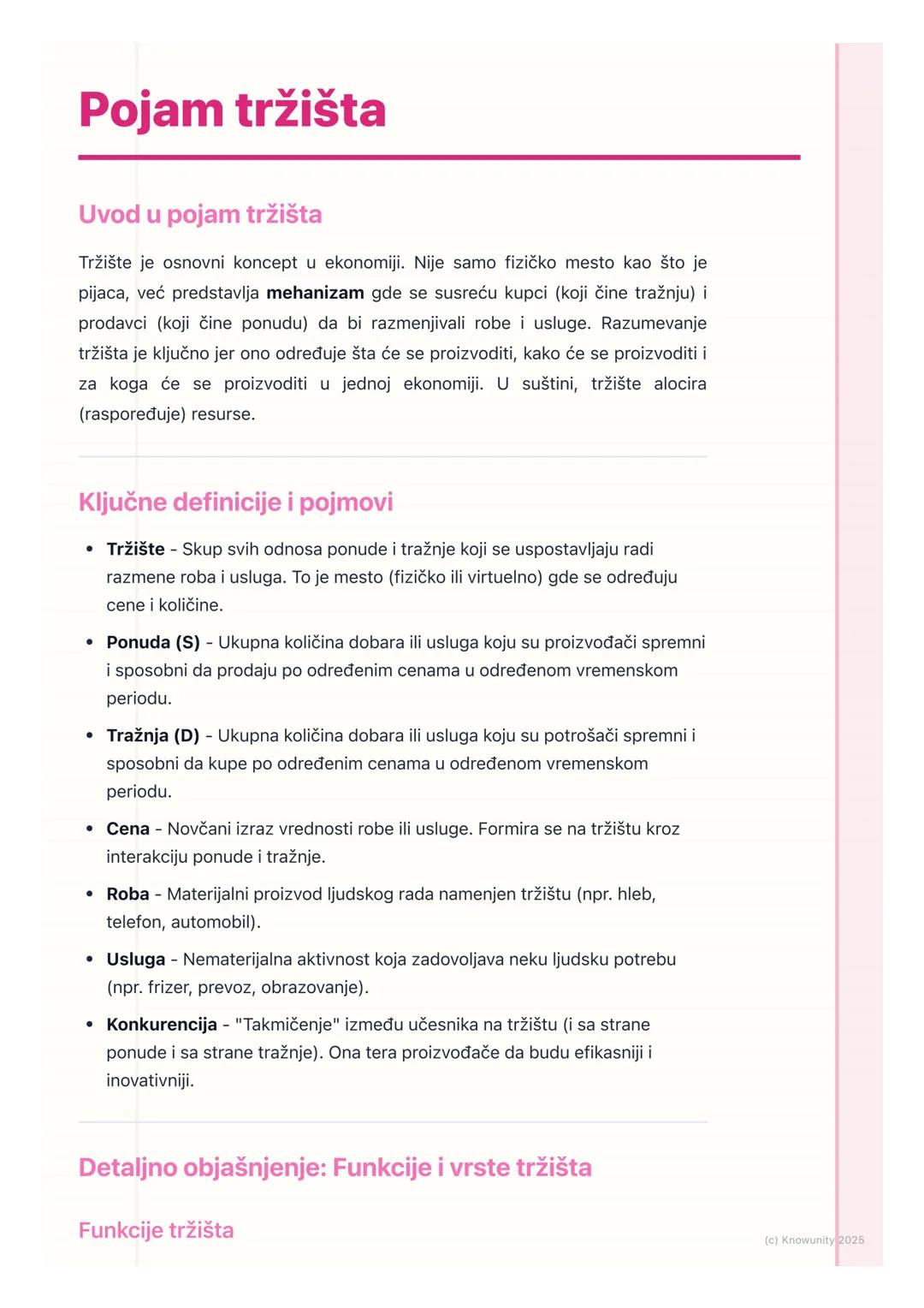 # Pojam tržišta

## Uvod u pojam tržišta

Tržište je osnovni koncept u ekonomiji. Nije samo fizičko mesto kao što je
pijaca, već predstavlja