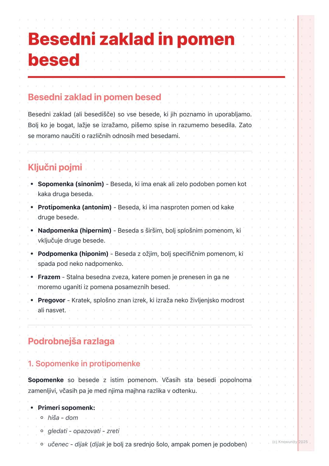 # Besedni zaklad in pomen
besed

Besedni zaklad in pomen besed

Besedni zaklad (ali besedišče) so vse besede, ki jih poznamo in uporabljamo.