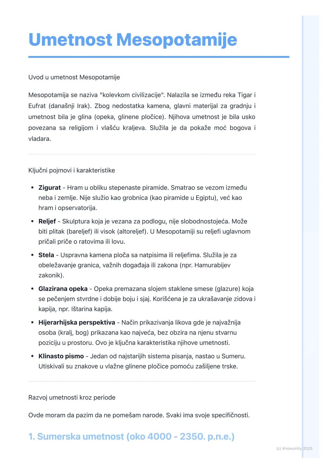 # Umetnost Mesopotamije

Uvod u umetnost Mesopotamije

Mesopotamija se naziva "kolevkom civilizacije". Nalazila se između reka Tigar i
Eufra