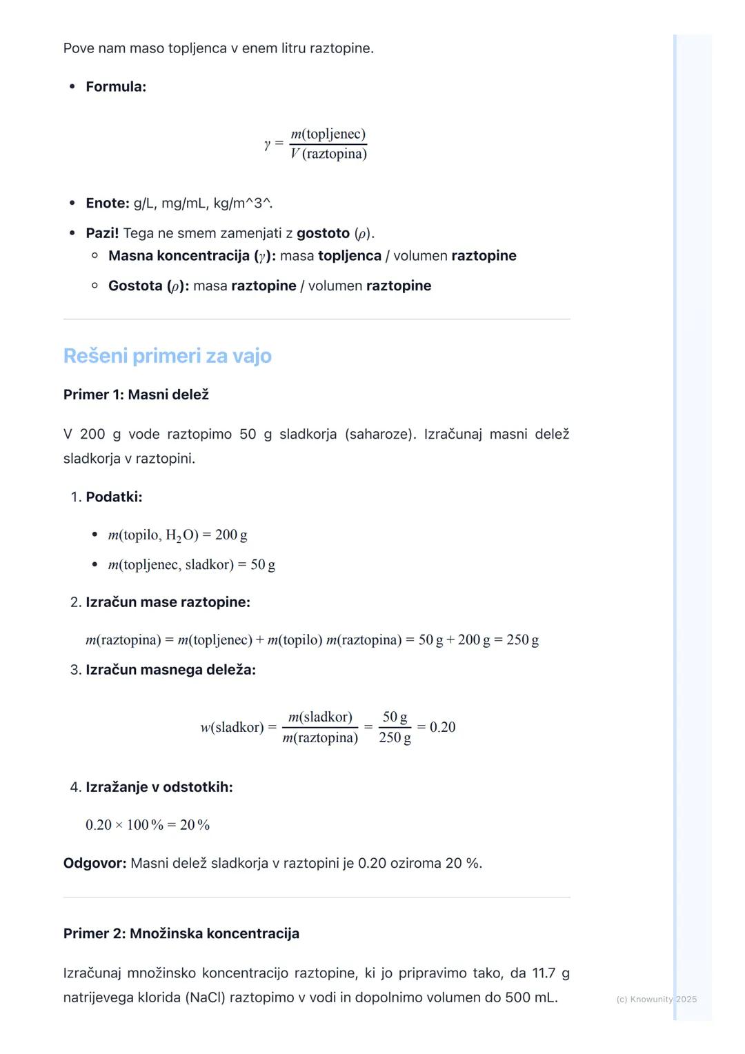 # Koncentracije raztopin

Uvod v koncentracije raztopin

Koncentracija raztopine nam pove, koliko topljenca je raztopljenega v določeni
koli