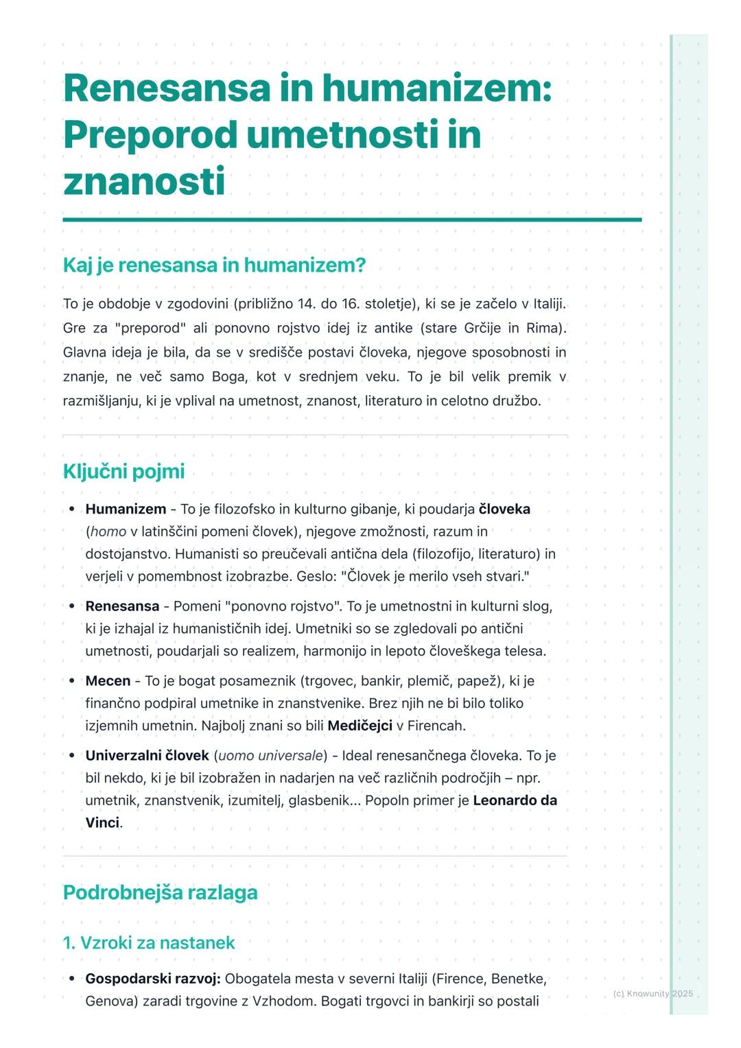 # Renesansa in humanizem:
# Preporod umetnosti in
# znanosti

Kaj je renesansa in humanizem?

To je obdobje v zgodovini (približno 14. do 16