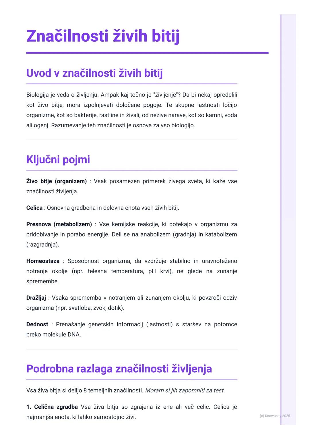 # Značilnosti živih bitij

Uvod v značilnosti živih bitij

Biologija je veda o življenju. Ampak kaj točno je "življenje"? Da bi nekaj oprede