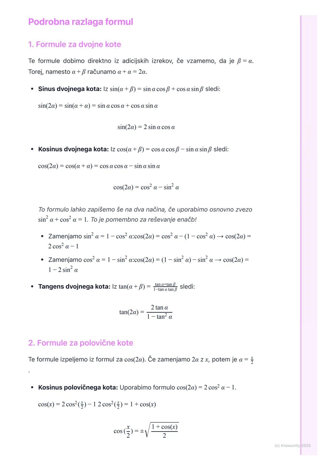 # Adicijski izreki in formule

Uvod v adicijske izreke

Adicijski izreki so formule v trigonometriji, ki nam omogočajo izračunati
vrednosti 