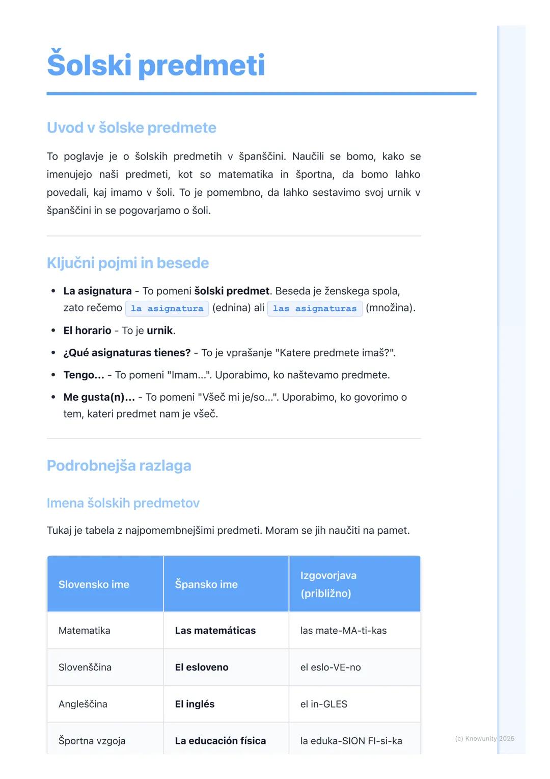 # Šolski predmeti

Uvod v šolske predmete

To poglavje je o šolskih predmetih v španščini. Naučili se bomo, kako se
imenujejo naši predmeti,