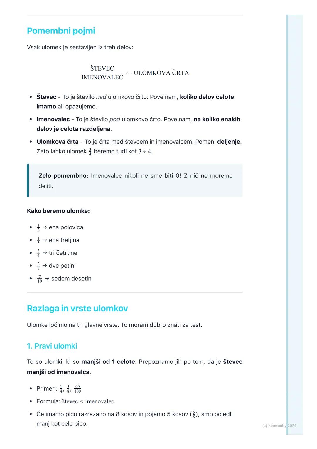 # Pojem ulomka in vrste
ulomkov

Kaj je ulomek?

Ulomek je način, kako zapišemo del neke celote. Predstavljaj si pico. Če jo
razrežemo na 8 