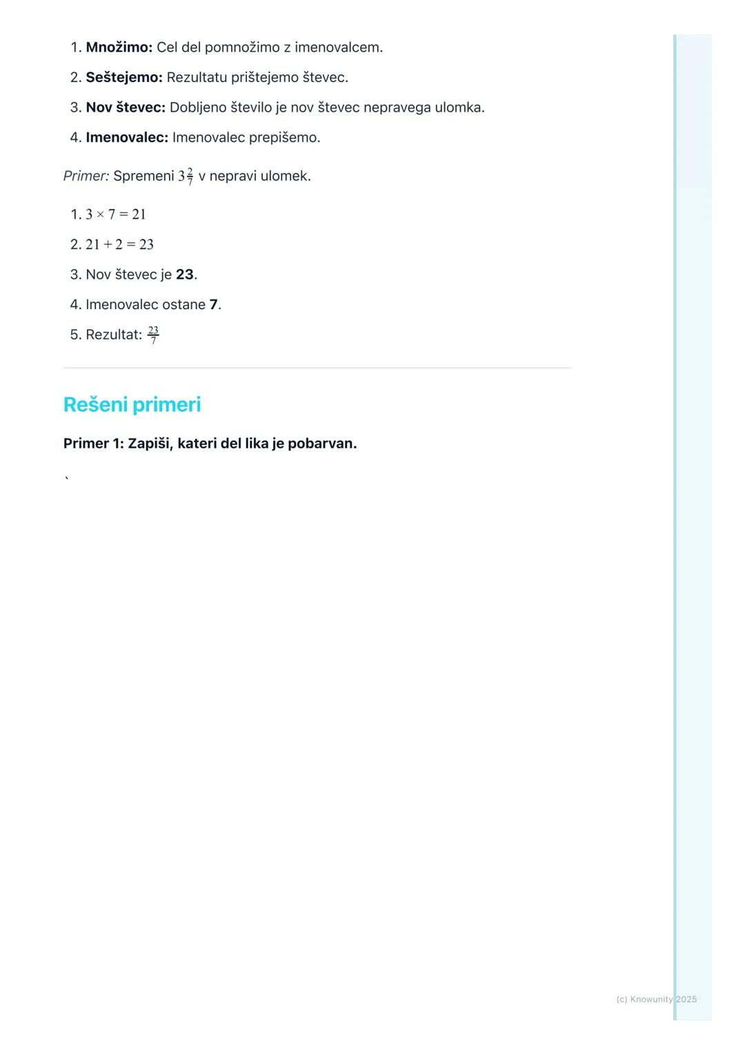 # Pojem ulomka in vrste
ulomkov

Kaj je ulomek?

Ulomek je način, kako zapišemo del neke celote. Predstavljaj si pico. Če jo
razrežemo na 8 