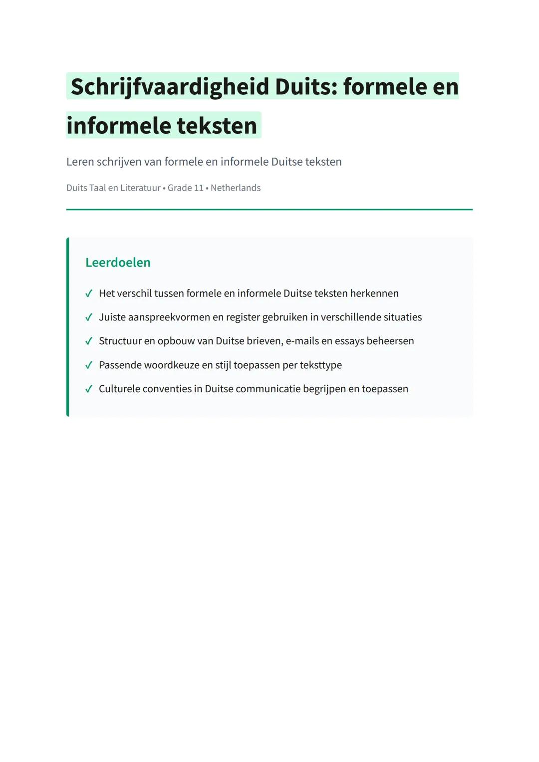 Schrijfvaardigheid Duits: formele en
informele teksten
Leren schrijven van formele en informele Duitse teksten
Duits Taal en Literatuur. Gra