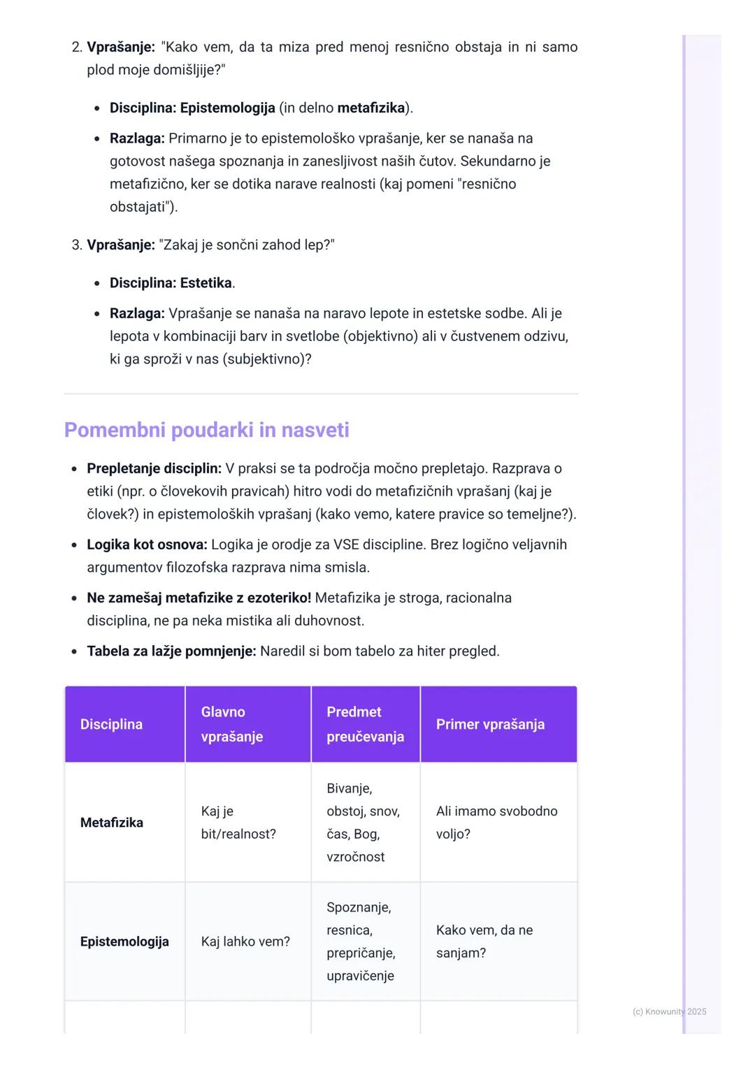 # Glavne filozofske discipline

Uvod v filozofske discipline

Filozofija ni eno samo področje, ampak se deli na več vej ali disciplin. Vsaka