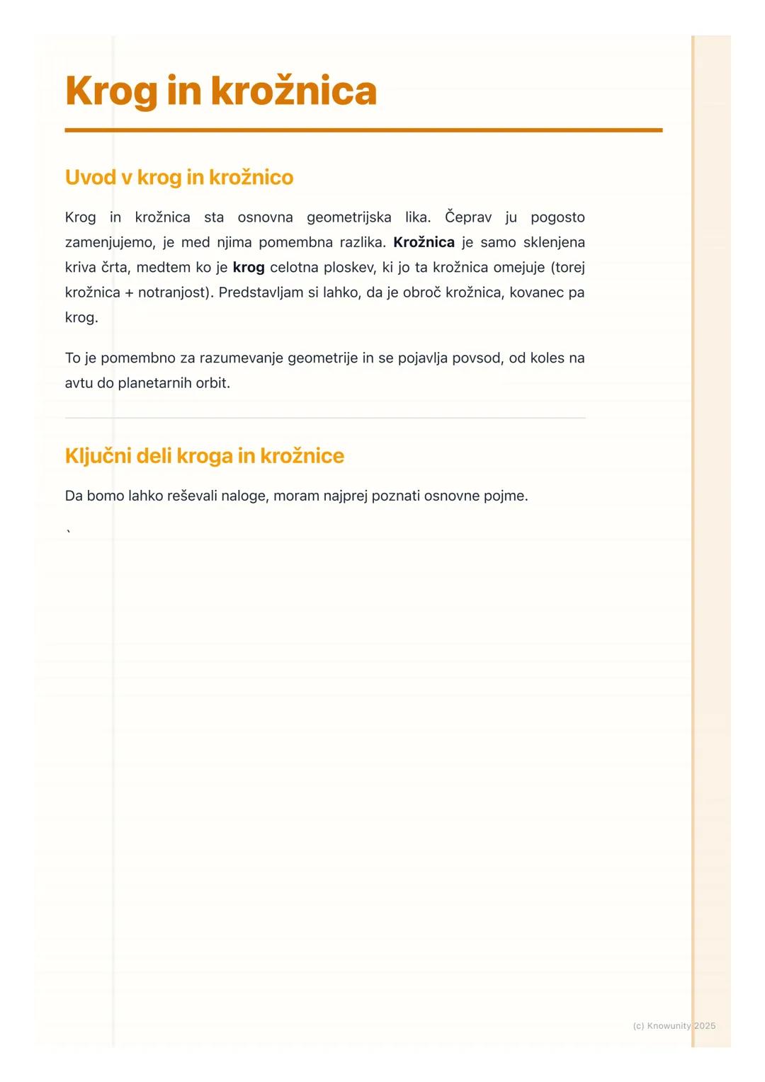 # Krog in krožnica

Uvod v krog in krožnico

Krog in krožnica sta osnovna geometrijska lika. Čeprav ju pogosto
zamenjujemo, je med njima pom