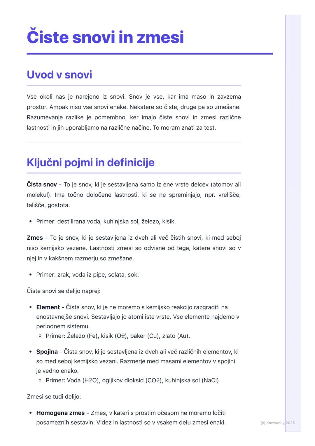 # Čiste snovi in zmesi

## Uvod v snovi

Vse okoli nas je narejeno iz snovi. Snov je vse, kar ima maso in zavzema
prostor. Ampak niso vse sn