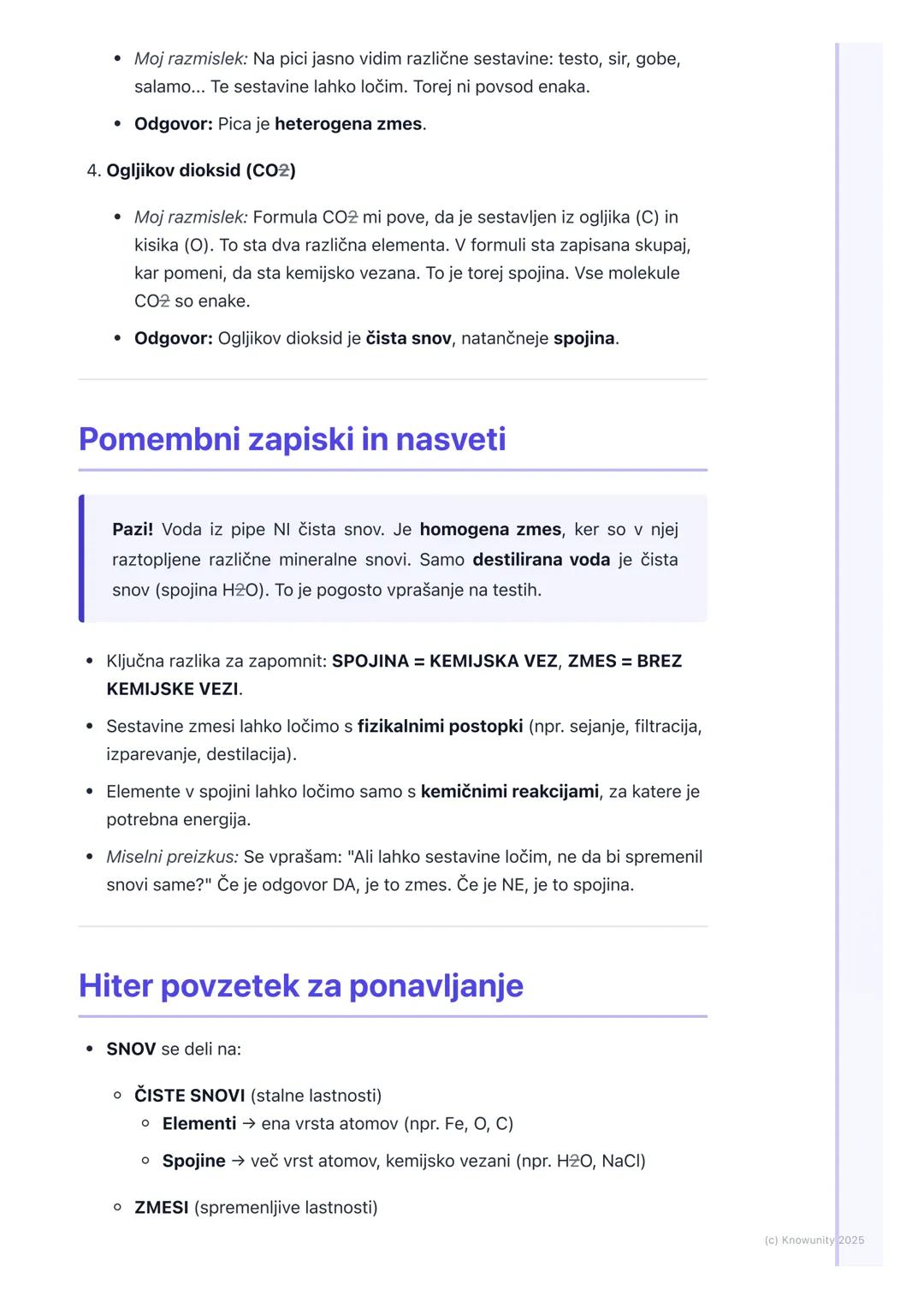 # Čiste snovi in zmesi

## Uvod v snovi

Vse okoli nas je narejeno iz snovi. Snov je vse, kar ima maso in zavzema
prostor. Ampak niso vse sn