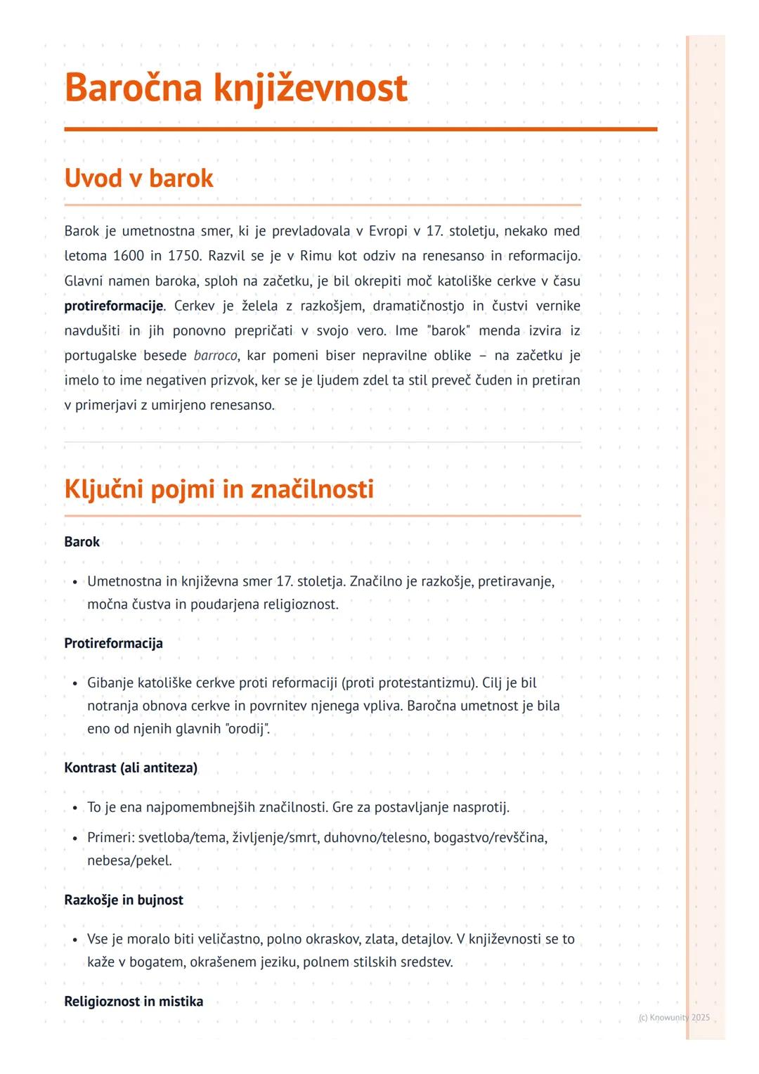 # Baročna književnost

Uvod v barok

Barok je umetnostna smer, ki je prevladovala v Evropi v 17. stoletju, nekako med
letoma 1600 in 1750. R