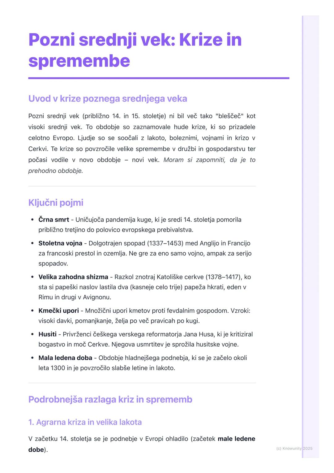 # Pozni srednji vek: Krize in
spremembe

Uvod v krize poznega srednjega veka

Pozni srednji vek (približno 14. in 15. stoletje) ni bil več t