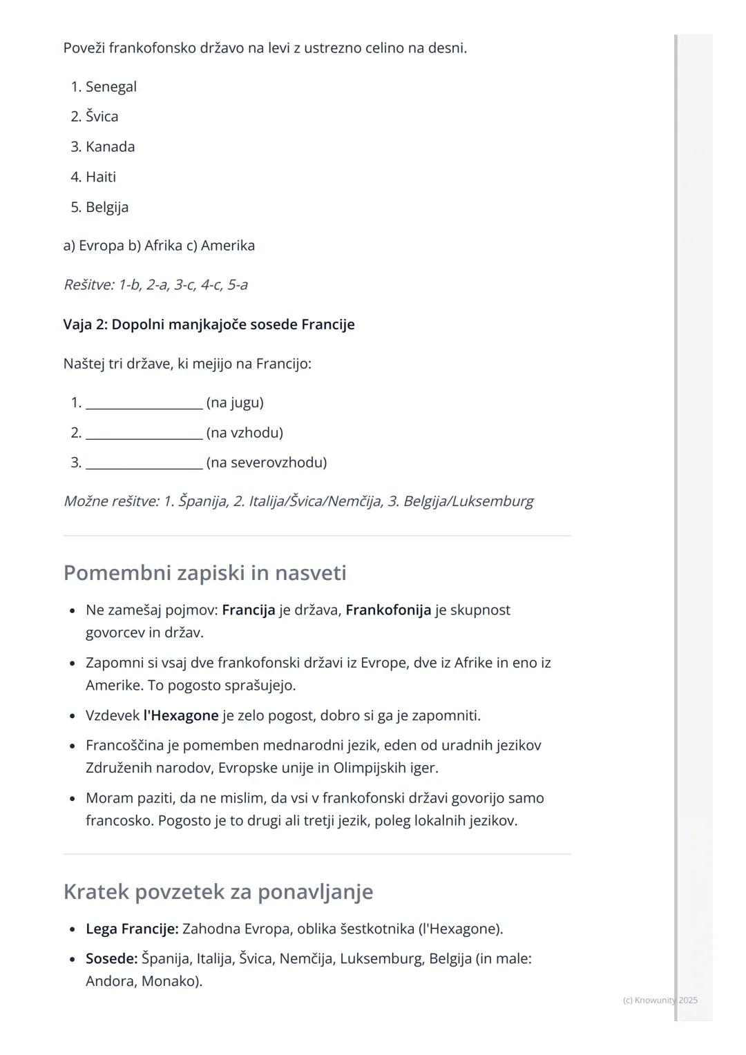 # Francija in frankofonske
države

Splošen pregled

Francija je velika in pomembna država v Zahodni Evropi. Francoščina pa se
ne govori samo