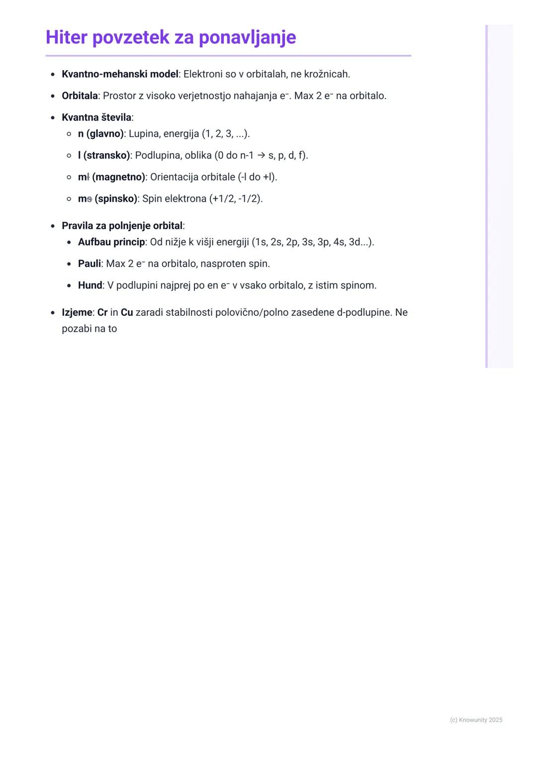 # Elektronska ovojnica in kvantna
števila

Uvod v elektronsko ovojnico

Bohrov model atoma je bil dober začetek, ampak ne pojasni vsega. Opi