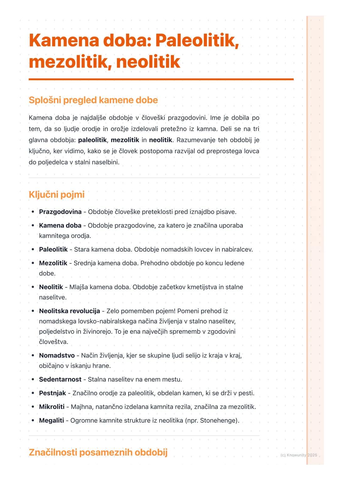 # Kamena doba: Paleolitik,
mezolitik, neolitik

Splošni pregled kamene dobe

Kamena doba je najdaljše obdobje v človeški prazgodovini. Ime j