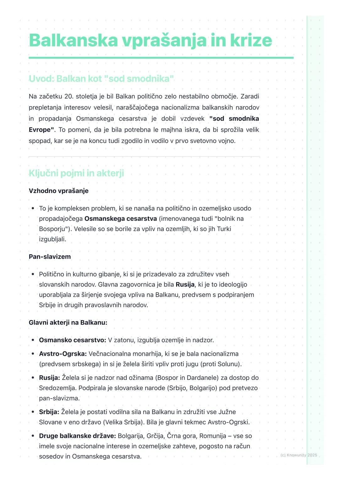 # Balkanska vprašanja in krize

Uvod: Balkan kot "sod smodnika".

Na začetku 20. stoletja je bil Balkan politično zelo nestabilno območje. Z