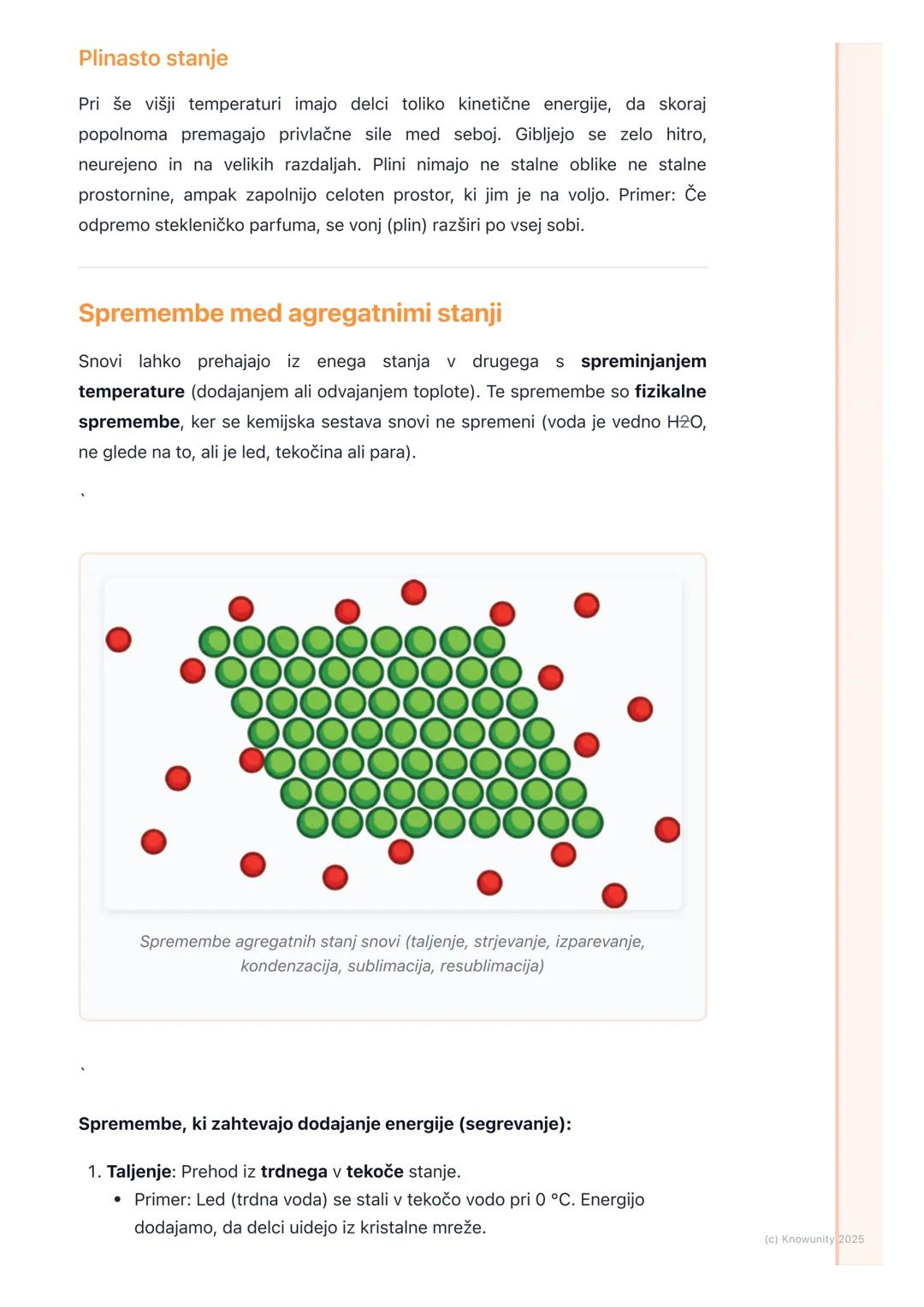 # Agregatna stanja snovi

Osnovno o agregatnih stanjih

Vse snovi okoli nas so sestavljene iz majhnih delcev (atomov, molekul ali
ionov). Gl