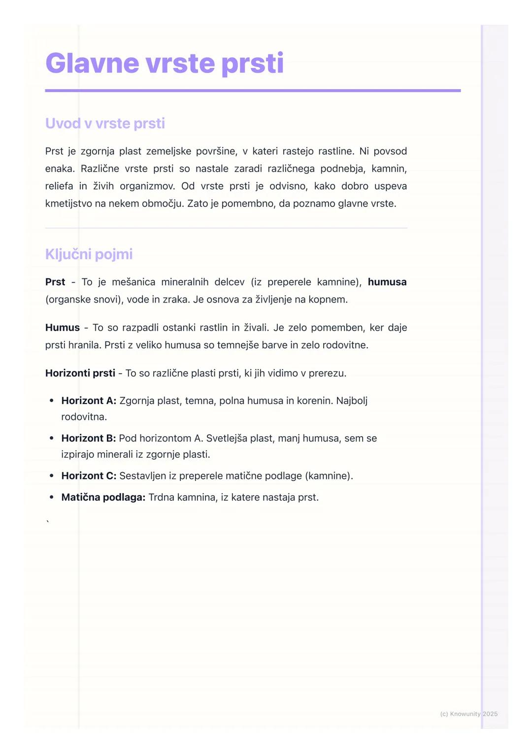 # Glavne vrste prsti

Uvod v vrste prsti

Prst je zgornja plast zemeljske površine, v kateri rastejo rastline. Ni povsod
enaka. Različne vrs