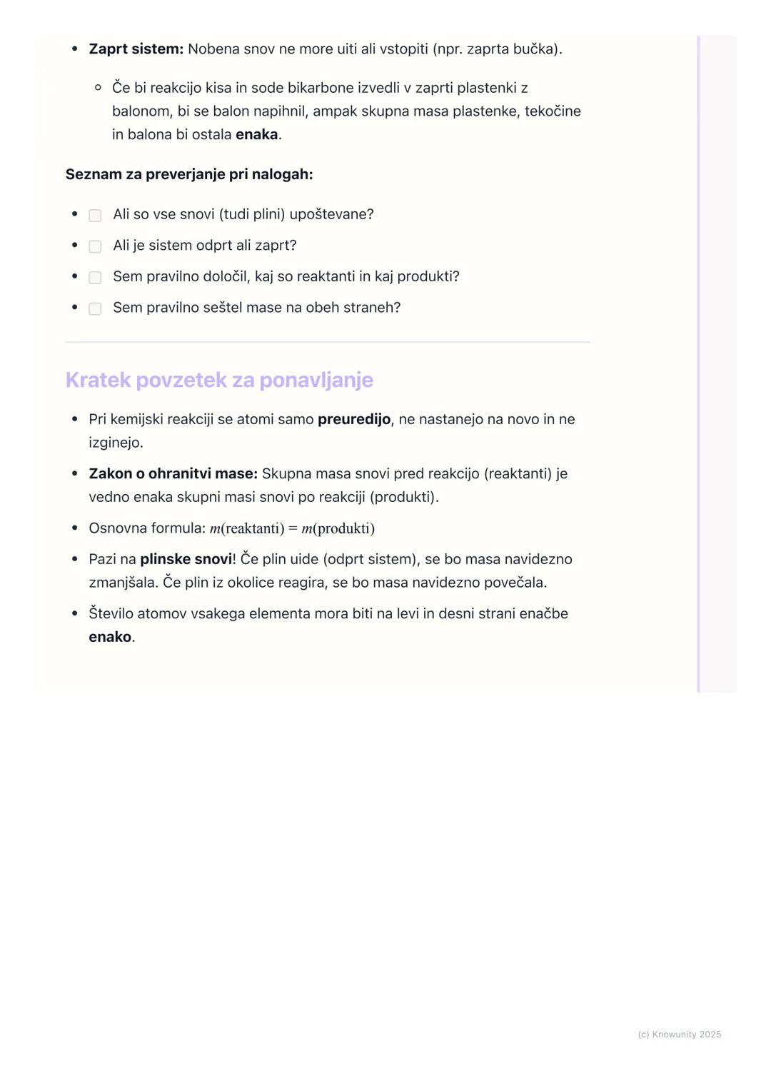 # Zakon o ohranitvi mase
(poenostavljeno)

Kaj je zakon o ohranitvi mase?

To je eno od osnovnih pravil v kemiji. V bistvu pravi, da se med 