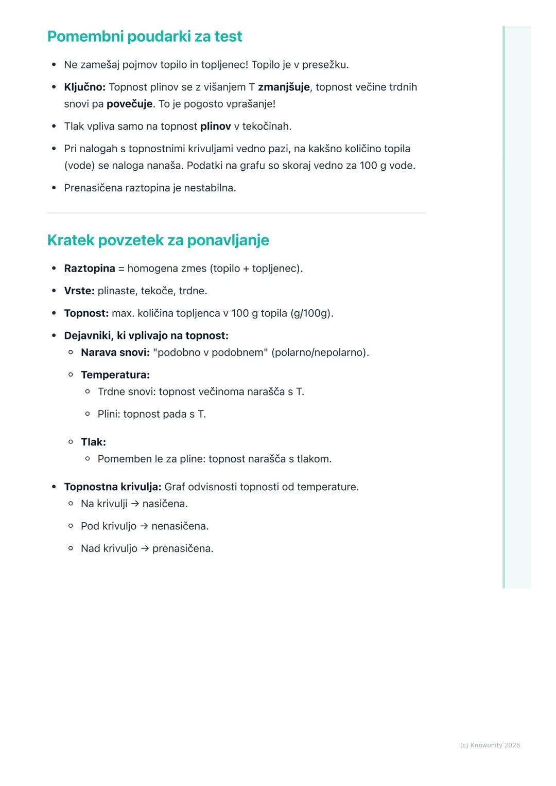 # Vrste raztopin in topnost

Uvod v raztopine in topnost

Raztopine so homogene zmesi dveh ali več snovi. To pomeni, da so sestavine
enakome