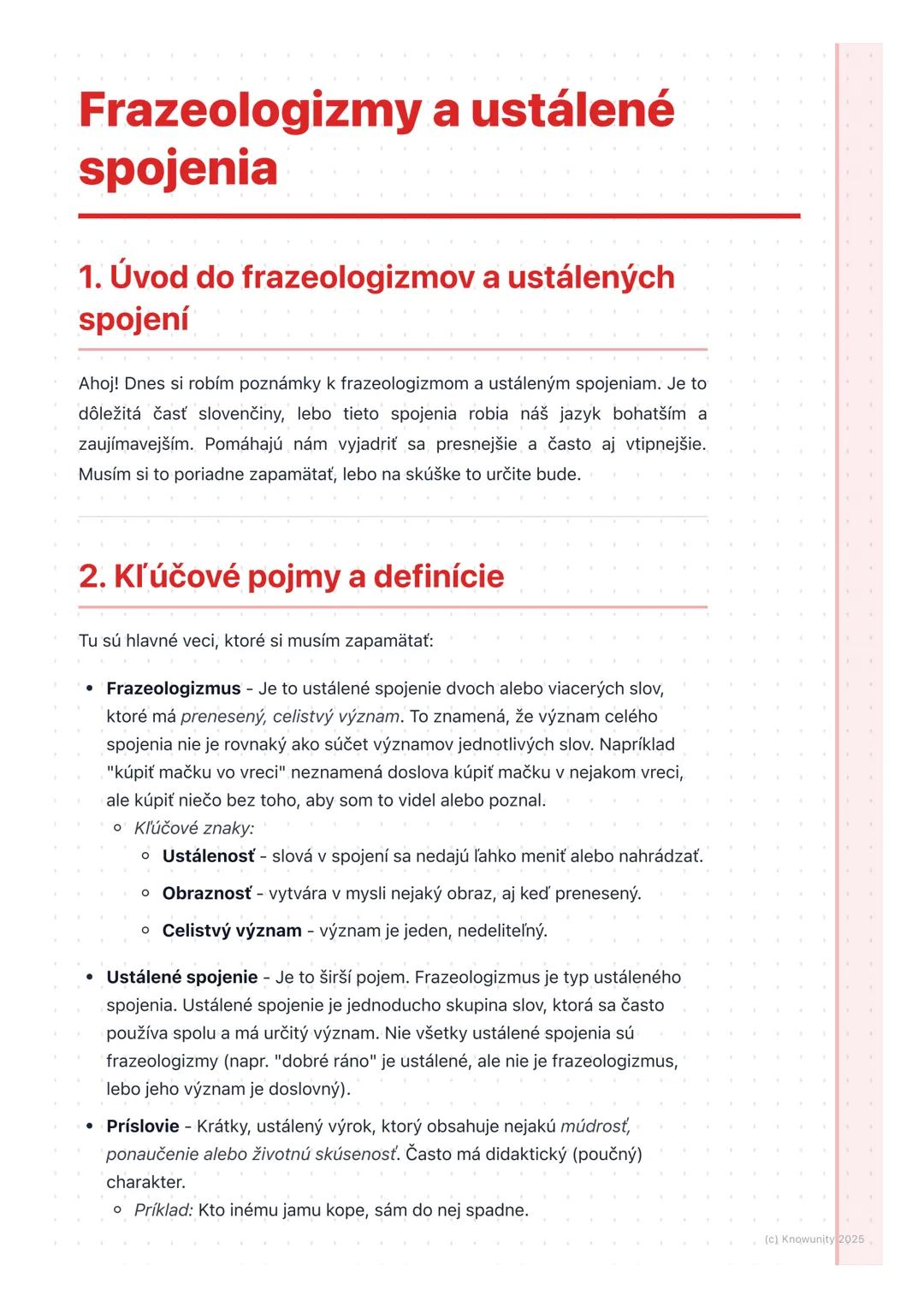 # Frazeologizmy a ustálené
spojenia

# 1. Úvod do frazeologizmov a ustálených
spojení

Ahoj! Dnes si robím poznámky k frazeologizmom a ustál