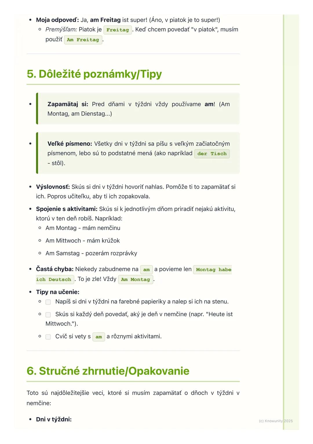 # Dni v týždni

1. Prehľad dní v týždni

Ahojte! Dnes si ideme zopakovať a naučiť sa dni v týždni po nemecky. Je to
super dôležité, lebo v n