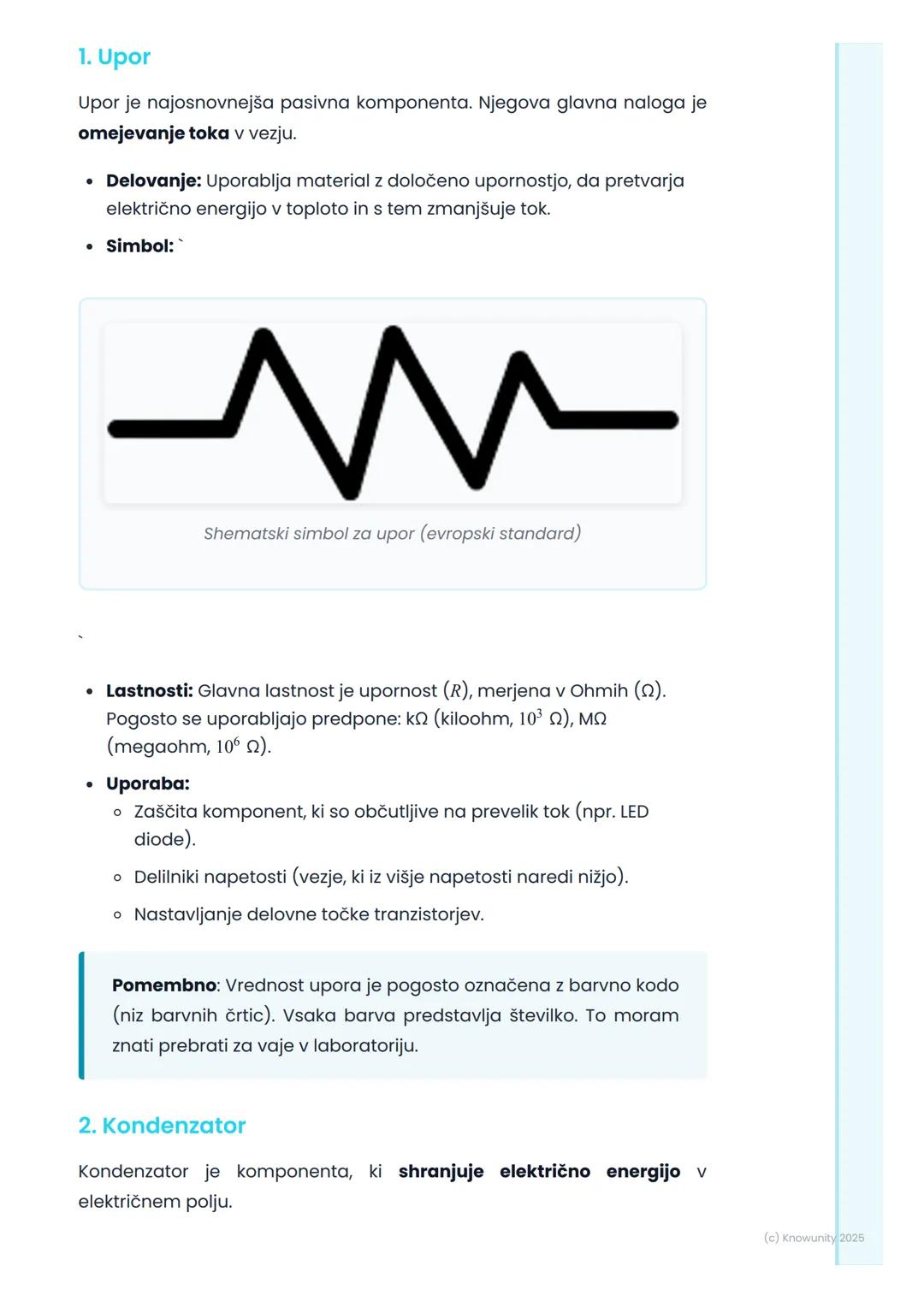 # Osnovne elektronske
komponente

Uvod v osnovne elektronske komponente

Elektronske komponente so osnovni gradniki vseh elektronskih naprav