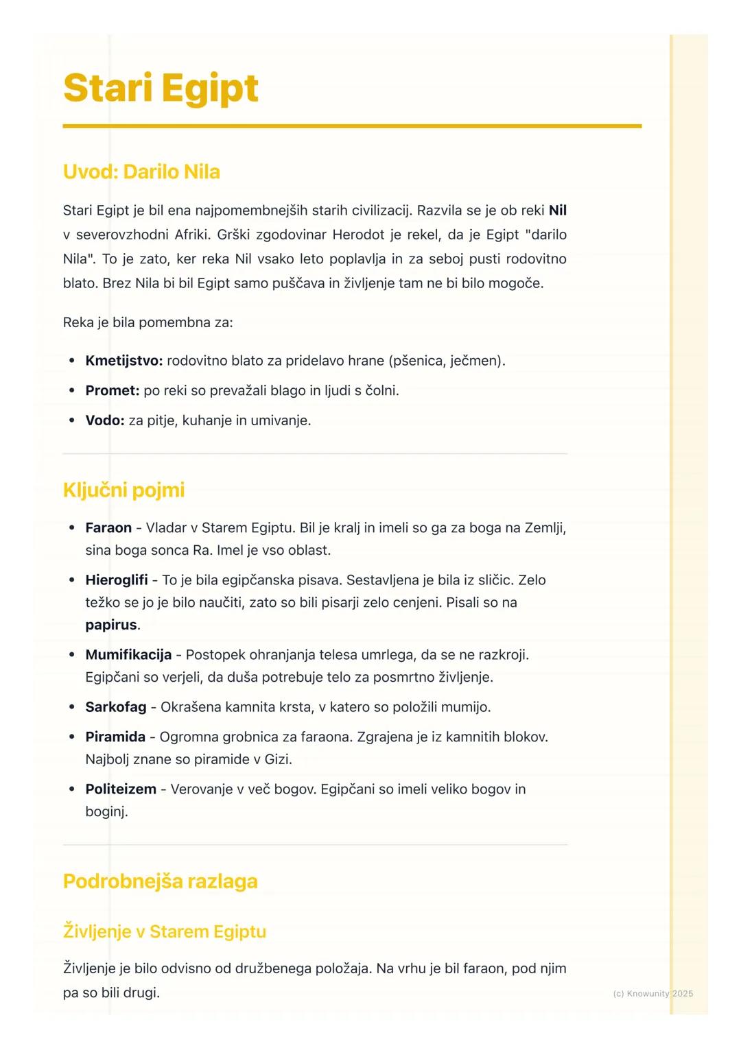 # Stari Egipt

## Uvod: Darilo Nila

Stari Egipt je bil ena najpomembnejših starih civilizacij. Razvila se je ob reki Nil
v severovzhodni Af