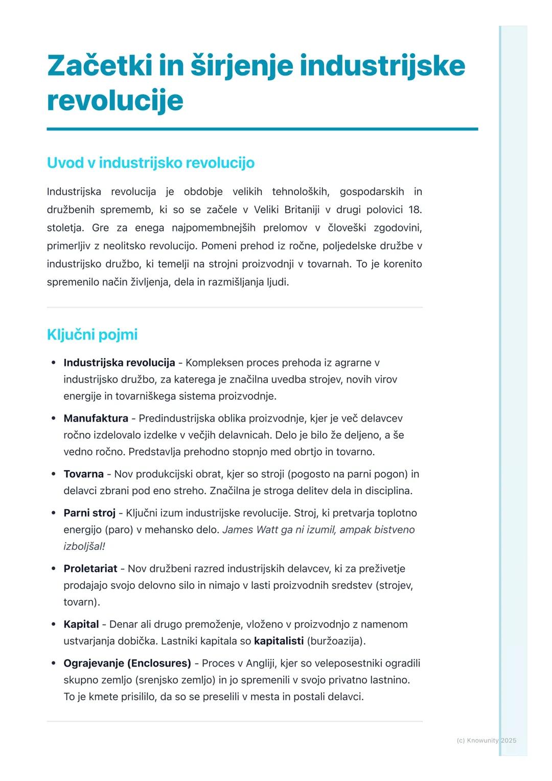 # Začetki in širjenje industrijske
revolucije

## Uvod v industrijsko revolucijo

Industrijska revolucija je obdobje velikih tehnoloških, go