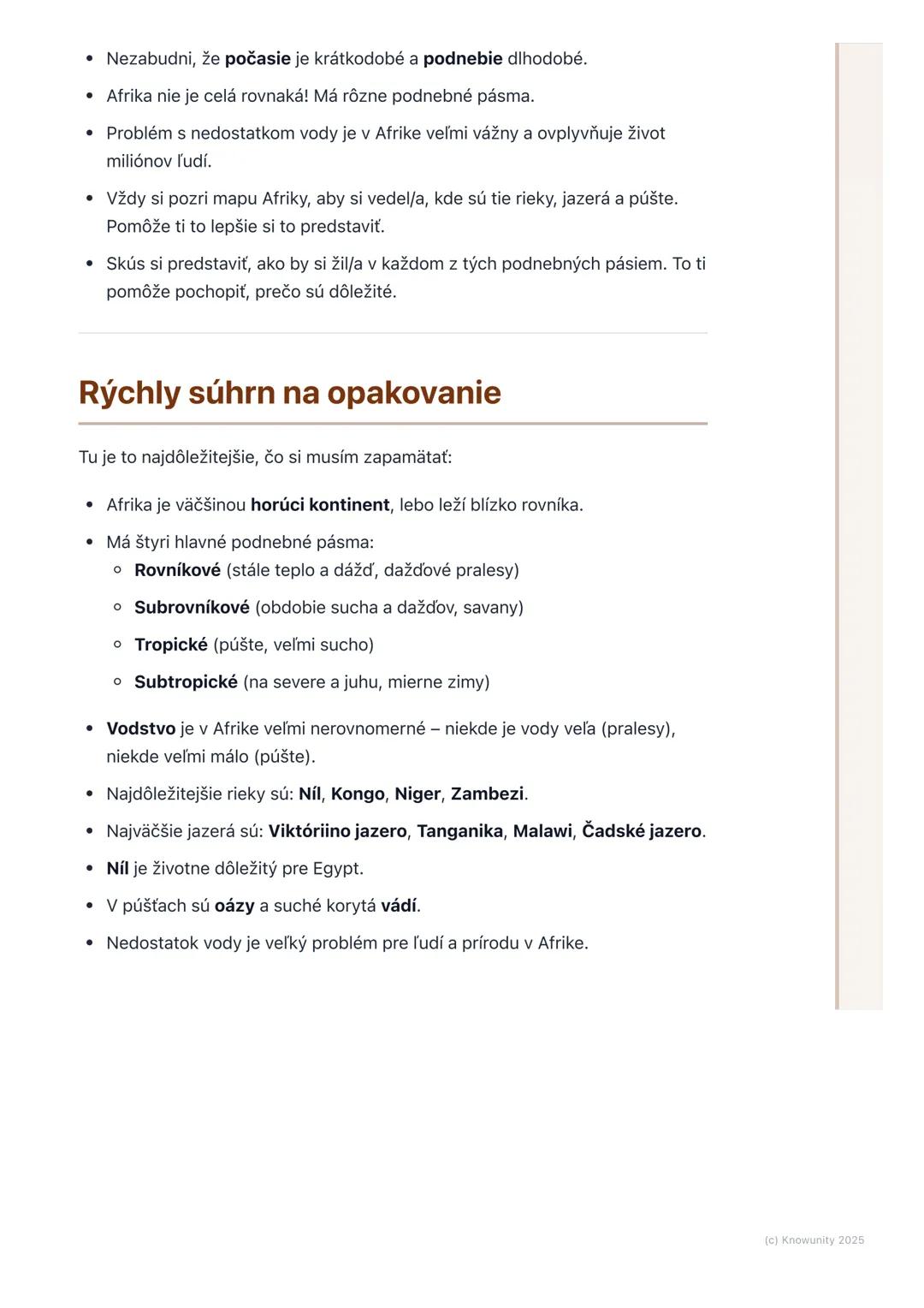 # Podnebie a vodstvo Afriky

Prehľad a úvod

Ahojte! Dnes si ideme zopakovať podnebie a vodstvo Afriky. Je to super
dôležitá téma, lebo Afri