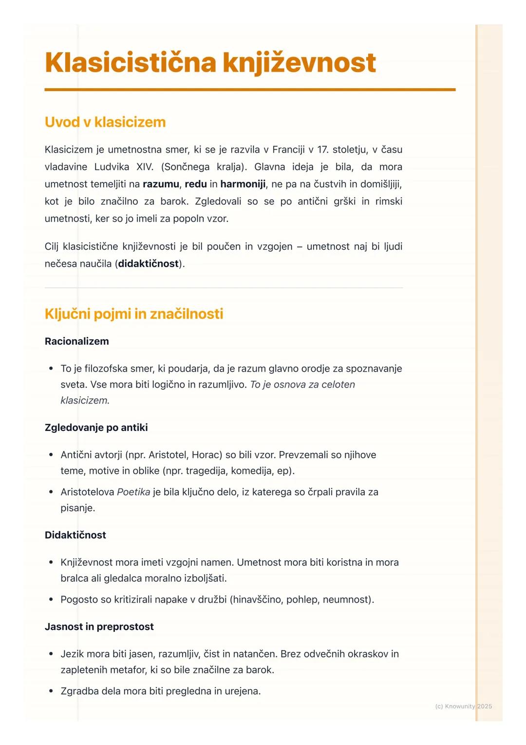 # Klasicistična književnost

Uvod v klasicizem

Klasicizem je umetnostna smer, ki se je razvila v Franciji v 17. stoletju, v času
vladavine 