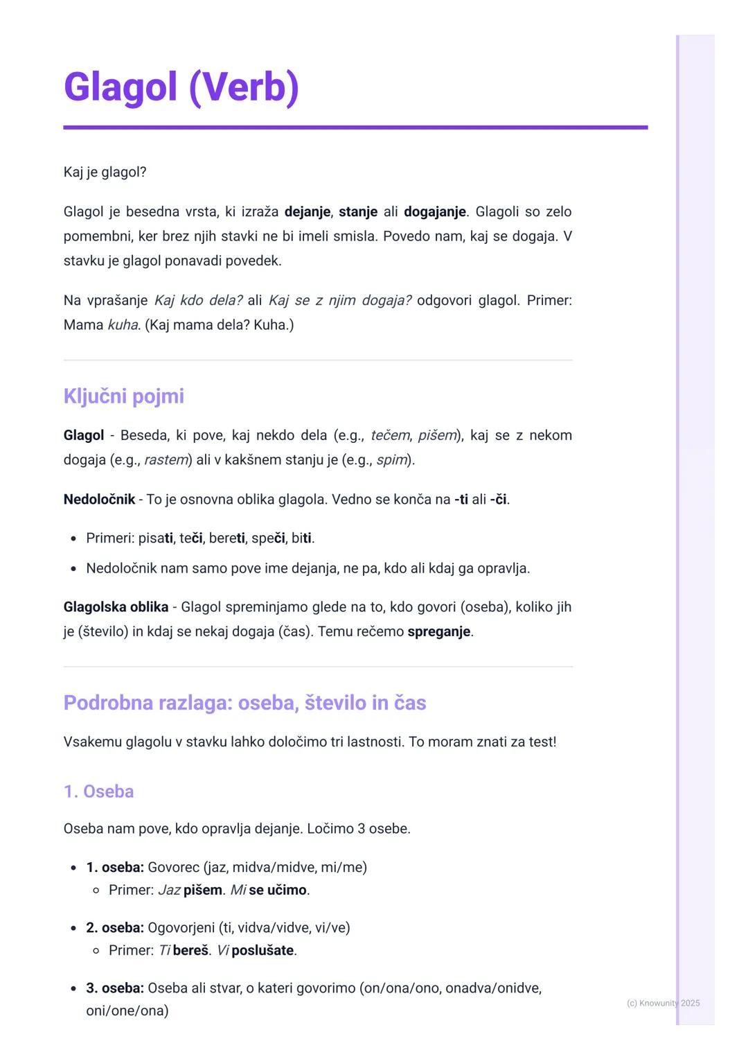 # Glagol (Verb)

Kaj je glagol?

Glagol je besedna vrsta, ki izraža dejanje, stanje ali dogajanje. Glagoli so zelo
pomembni, ker brez njih s