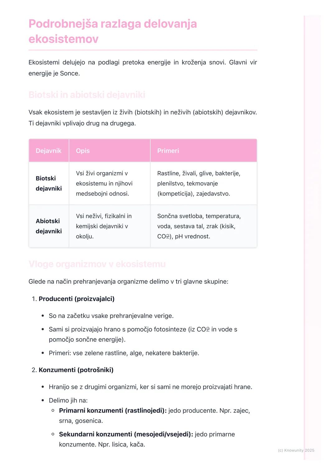 # Ekosistemi in biotska
raznovrstnost

## Uvod v ekosisteme

Ekosistem je življenjska združba organizmov (biocenoza) in njihovega neživega
o
