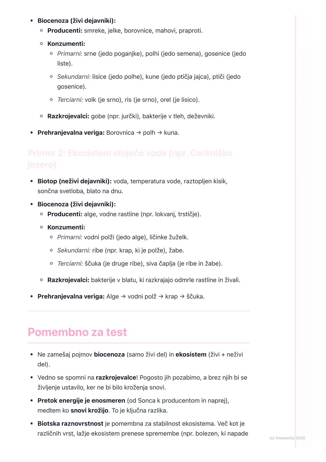 # Ekosistemi in biotska
raznovrstnost

## Uvod v ekosisteme

Ekosistem je življenjska združba organizmov (biocenoza) in njihovega neživega
o