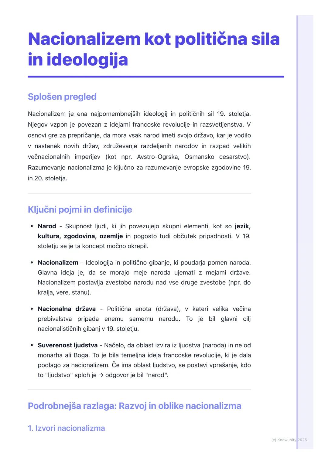 # Nacionalizem kot politična sila
in ideologija

Splošen pregled

Nacionalizem je ena najpomembnejših ideologij in političnih sil 19. stolet