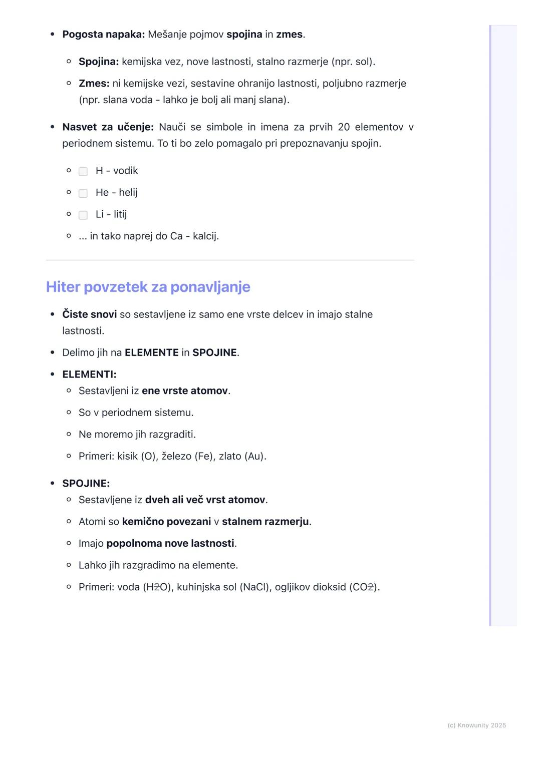# Čiste snovi (elementi in
spojine)

Uvod v čiste snovi

Snovi okoli nas lahko razdelimo v dve veliki skupini: zmesi in čiste snovi.
Zmesi s