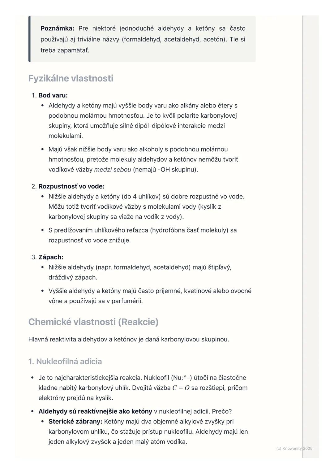 # Aldehydy a ketóny

1. Prehľad a úvod

Aldehydy a ketóny sú dôležité organické zlúčeniny, ktoré patria medzi deriváty
uhľovodíkov s kyslíko
