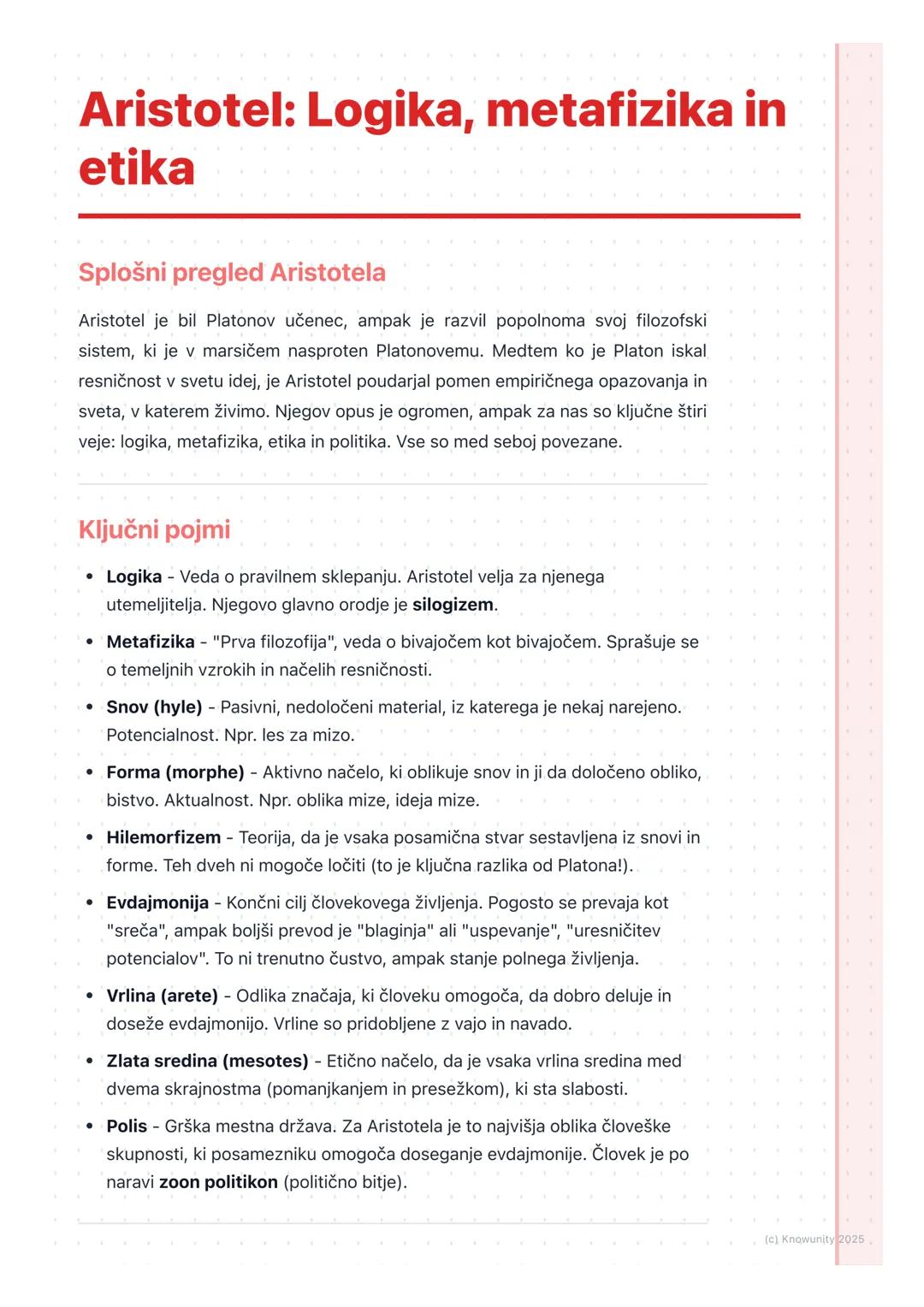 # Aristotel: Logika, metafizika in
etika

Splošni pregled Aristotela

Aristotel je bil Platonov učenec, ampak je razvil popolnoma svoj filoz