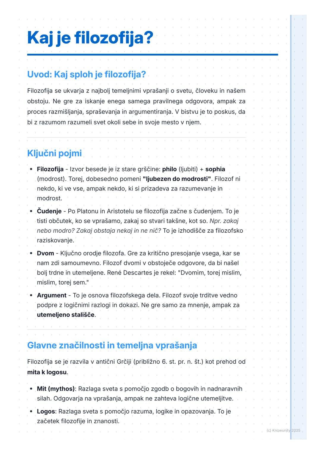 # Kaj je filozofija?

Uvod: Kaj sploh je filozofija?

Filozofija se ukvarja z najbolj temeljnimi vprašanji o svetu, človeku in našem
obstoju