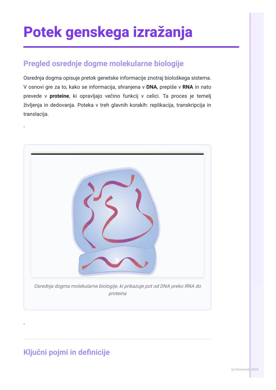 # Potek genskega izražanja

Pregled osrednje dogme molekularne biologije

Osrednja dogma opisuje pretok genetske informacije znotraj biološk