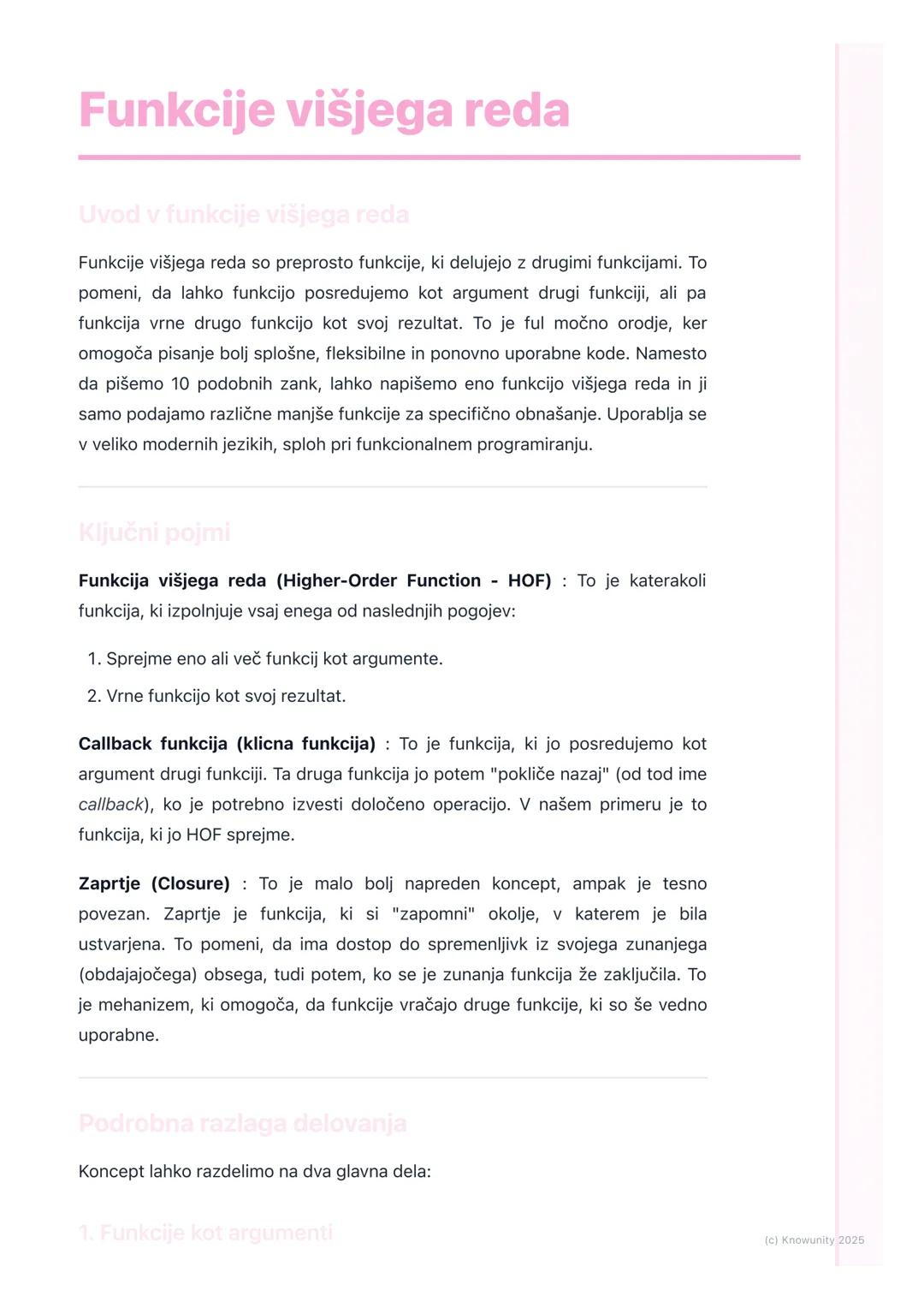 # Funkcije višjega reda

Uvod v funkcije višjega reda

Funkcije višjega reda so preprosto funkcije, ki delujejo z drugimi funkcijami. To
pom