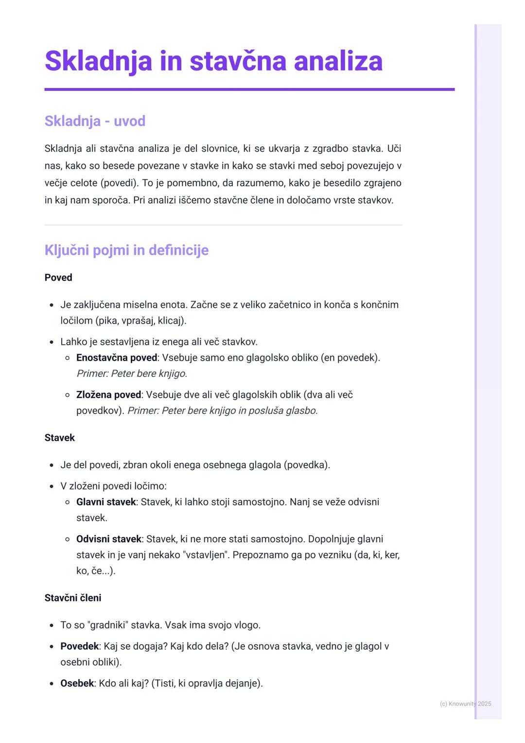 # Skladnja in stavčna analiza

Skladnja - uvod

Skladnja ali stavčna analiza je del slovnice, ki se ukvarja z zgradbo stavka. Uči
nas, kako 